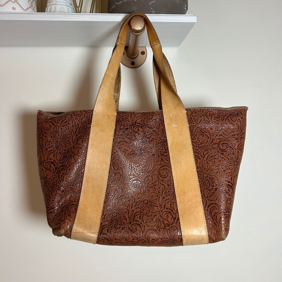 Consuela Sally Carryall Tote Bag Brown Embossed Leather Detachable Strap - Picture 4 of 12